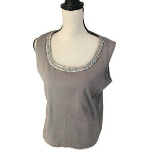 Chicos Khaki Tank Top With Beaded Neckline*Size 3 *Sleeveless Tunic Style